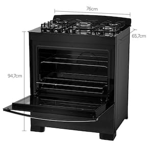 Fogão Dako 5 Bocas Diplomata com Mesa de Vidro, Acendimento Automático e Queimador Tripla Chama Bivolt – Preto