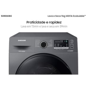 Lava e Seca Samsung WD11A 3 em 1 Inox Look com Ecobubble e Lavagem a Seco WD11A4453BX – 11 kg