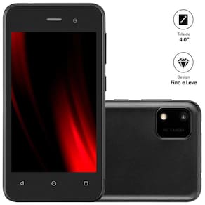 Smartphone Multilaser E Lite 2 P9146 Preto com 32GB, 1GB de RAM, Tela 4”, Android 10, Dual Chip, Câmera 2MP, 3G, Bluetooth e Processador Quad core