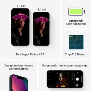 iPhone 13 Apple 256GB Meia-noite Tela de 6,1”, Câmera Dupla de 12MP