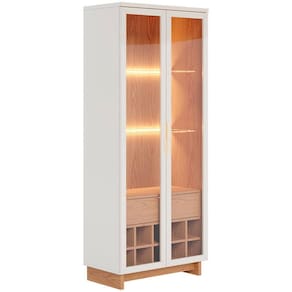 Cristaleira Colibri Guanabara MDP com 3 Prateleiras, 2 Portas de Vidro, 1 Gaveta e 1 Adega - Off White/Freijó - 2