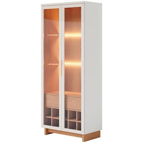 Cristaleira Colibri Guanabara MDP com 3 Prateleiras, 2 Portas de Vidro, 1 Gaveta e 1 Adega - Off White/Freijó - 3