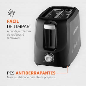 Torradeira Mondial Pratic T-18 com 6 Níveis de Tostagem – Preta/Prata