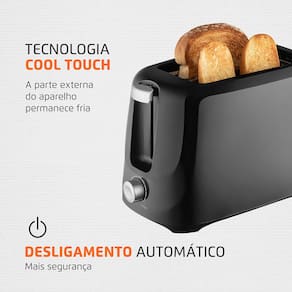 Torradeira Mondial Pratic T-18 com 6 Níveis de Tostagem – Preta/Prata