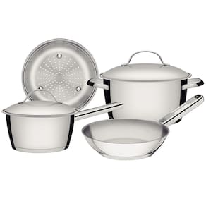 Conjunto de Panelas 4 Peças Tramontina Allegra em Aço Inox com Fundo Triplo e Tampas com Saída de Vapor