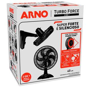 Ventilador 2 em 1 Mesa/Parede Arno Turbo Force VF42 40cm com 3 Velocidades e 6 Pás - Preto