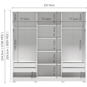 Guarda-Roupa Casal Bartira Napoli UP com 234,5cm de Largura, 6 Portas, 4 Gavetas e 4 Prateleiras