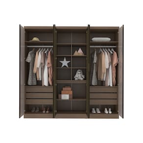 Guarda-Roupa Casal Bartira Monte Rei com Espelho, 6 Portas, 6 Gavetas - 238cm de largura