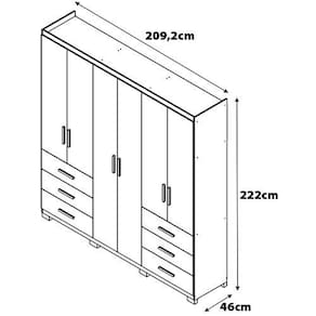 Guarda-Roupa Bartira Santiago com 6 Portas e 6 Gavetas Externas - 209,2cm de Largura