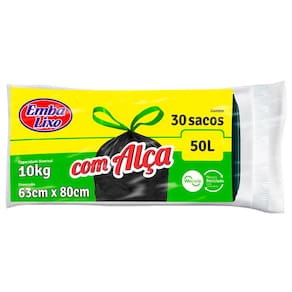 Saco para Lixo Embalixo 50L com Alça Preto - 30 Unidades