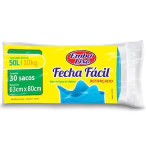 Saco para Lixo Embalixo 50L Fecha Fácil Azul - 30 Unidades