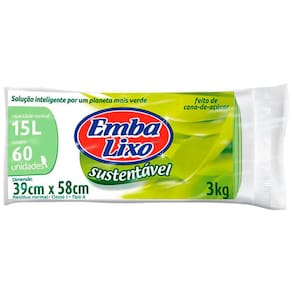 Saco para Lixo Embalixo 15L Sustentável Verde - 60 Unidades