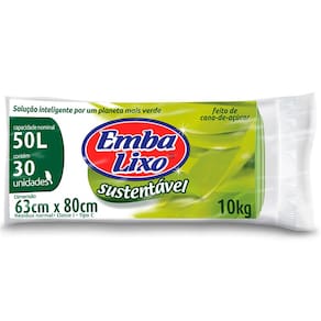 Saco para Lixo Embalixo 50L Sustentável Verde - 30 Unidades