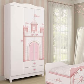 Guarda-Roupa Infantil Móveis Estrela Sophia com 3 Portas e 2 Gavetas - Branco/Rosa