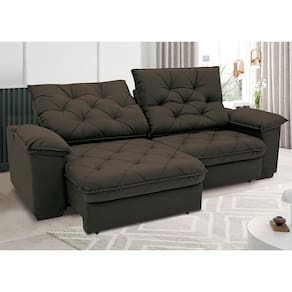 Sofá 3 Lugares Linoforte Luggero Revestido em Tecido Suede Assento Retrátil Encosto Reclinável - 200cm de Largura - Marrom - 1