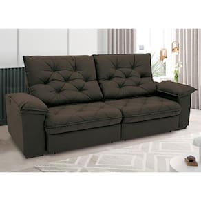 Sofá 3 Lugares Linoforte Luggero Revestido em Tecido Suede Assento Retrátil Encosto Reclinável - 200cm de Largura - Marrom - 2