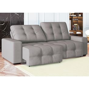 Sofá 4 Lugares Linoforte Milano Retrátil e Reclinável Revestido em Suede com 230cm de Largura - Bege - 1