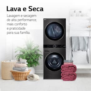 Lavadora e Secadora Elétrica Smart LG WashTower WK17BS6A 17 Kg Aço Escovado Preto com Inteligência Artificial AIDD - 220v