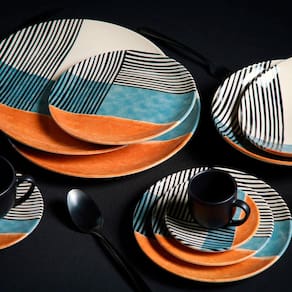 Conjunto com 6 Pratos Rasos Porto Brasil Coup Abstrata em Cerâmica Feldspática 27,5cm – Off-White - 2