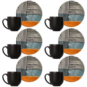 Conjunto com 6 Xícaras e Pires para Café Porto Brasil Coup Abstrata em Cerâmica Feldspática Off-White - 112ml