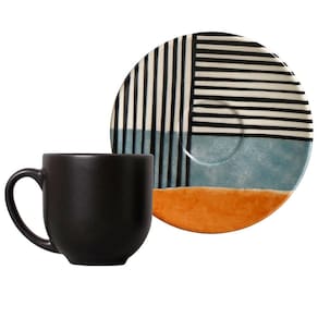 Conjunto com 6 Xícaras e Pires para Café Porto Brasil Coup Abstrata em Cerâmica Feldspática Off-White - 112ml - 1