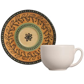 Conjunto com 6 Xícaras e Pires para Chá Porto Brasil Coup Oliva em Cerâmica Feldspática Off-White – 260 ml - 1