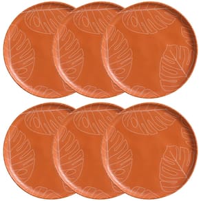 Conjunto com 6 Pratos Rasos Porto Brasil Verão em Cerâmica Stoneware 27,5 cm - Laranja