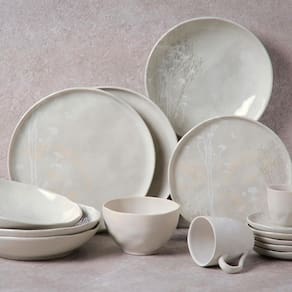 Conjunto com 6 Pratos Rasos Porto Brasil Primavera em Cerâmica Stoneware 27,5 cm - Cinza - 2