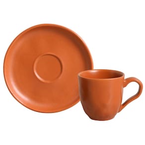 Conjunto com 6 Xícaras e Pires para Café Porto Brasil Bio Terrakotta em Stoneware Laranja - 120 ml - 1