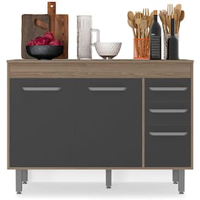 Balcão Poliman Barcelona com 3 Portas, 2 Gavetas e 1 Prateleira - Carvalho/Grafite - 1