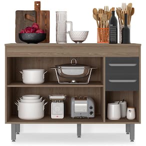 Balcão Poliman Barcelona com 3 Portas, 2 Gavetas e 1 Prateleira - Carvalho/Grafite - 2