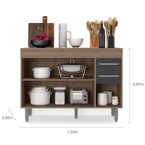 Balcão Poliman Barcelona com 3 Portas, 2 Gavetas e 1 Prateleira - Carvalho/Grafite - 3