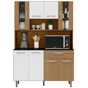 Cozinha Compacta Poliman Móveis Gabi com 8 Portas e 1 Gaveta - 120cm de largura - Carvalho/Branco - 1