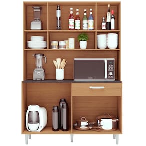Cozinha Compacta Poliman Móveis Gabi com 8 Portas e 1 Gaveta - 120cm de largura - Carvalho/Branco - 2