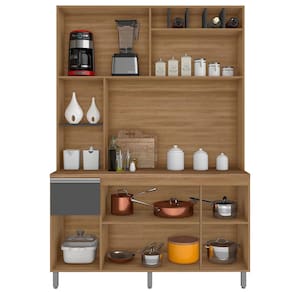 Cozinha Compacta Poliman Alice com 6 Portas, 1 Gaveta e 2 Prateleiras - 160cm de largura - Carvalho/Grafite - 2