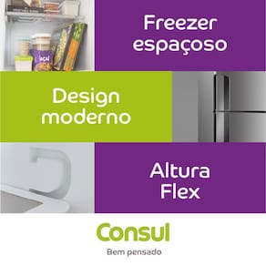 Geladeira Consul Duplex CRM44AK Frost Free com Altura Flex, Função Turbo e Freezer Espaçoso 386 L - Inox