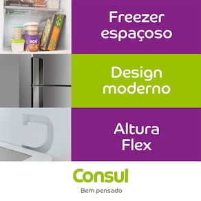 Geladeira Consul Duplex CRM44AB Frost Free 386L com Altura Flex, Função Turbo, Iluminação em LED e Freezer Espaçoso - Branca