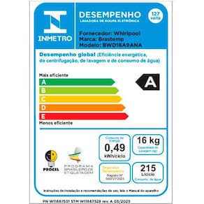 Lavadora de Roupas Brastemp 16kg BWD16A9 com Tecnologia Double Wash e Ciclo Tira Manchas Advanced – Titânio