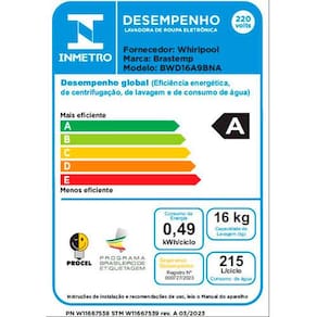 Lavadora de Roupas Brastemp 16kg BWD16A9 com Tecnologia Double Wash e Ciclo Tira Manchas Advanced – Titânio