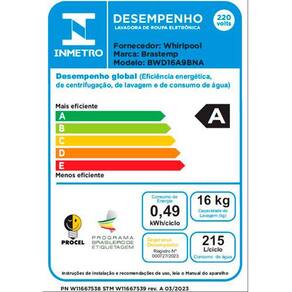 Lavadora de Roupas Brastemp 16kg BWD16A9 com Tecnologia Double Wash e Ciclo Tira Manchas Advanced – Titânio