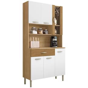 Cozinha Compacta Kits Paraná Golden com 6 Portas, 1 Gaveta e 1 Prateleira - 91cm de largura - Freijó/Patina - Freijó/Branco - 1