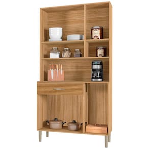 Cozinha Compacta Kits Paraná Golden com 6 Portas, 1 Gaveta e 1 Prateleira - 91cm de largura - Freijó/Patina - Freijó/Branco - 2
