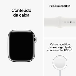 Apple Watch Series 8 GPS + Cellular Caixa Prateada de Aço Inoxidável 45 mm Pulseira Esportiva Branca