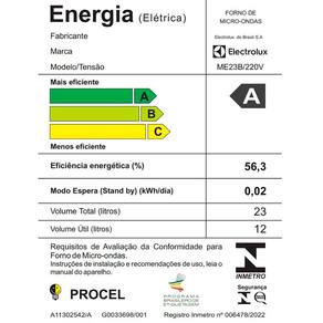 Forno de Micro-ondas Electrolux Efficient ME23B com Função Manter Aquecido Branco - 23L