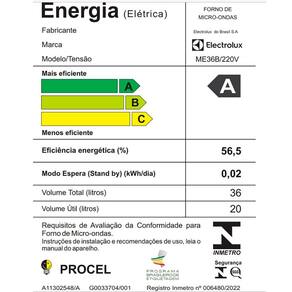 Forno de Micro-ondas Electrolux Efficient ME36B com Funções Fermentar e Manter Aquecido Branco - 36 L