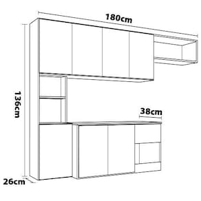 Cozinha Compacta Suspensa Poliman Mila com 7 Portas, 1 Prateleira e 1 Gaveta - 180cm de largura