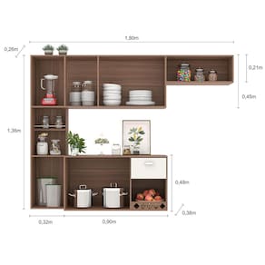 Cozinha Compacta Suspensa Poliman Mila com 7 Portas, 1 Prateleira e 1 Gaveta - 180cm de largura