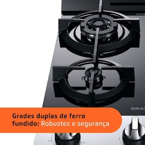 Fogão Brastemp 4 Bocas BFO4VBR com Mesa de Vidro, Dupla Chama e Grill Elétrico - Inox - 110V - 3
