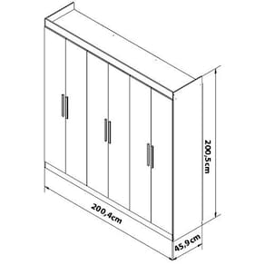 Guarda-Roupa Bartira Ville com 6 Portas e 2 Gavetas - 200,5cm de largura