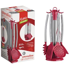 Conjunto de Utensílios de Cozinha Euro em Silicone com 7 Peças - Vermelho - 2